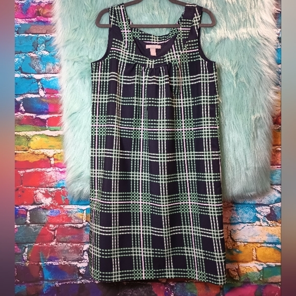 Banana Republic Navy Blue green and White Sleeveless Dress Size 14 - Picture 7 of 9